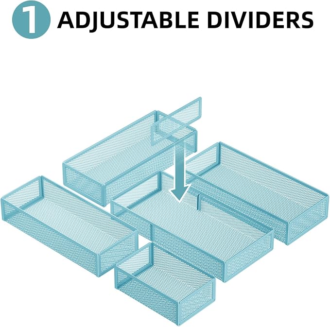 Marbrasse 5 Pack Desk Drawer Organizer Set, Mesh Drawer Storage Trays - Image 4