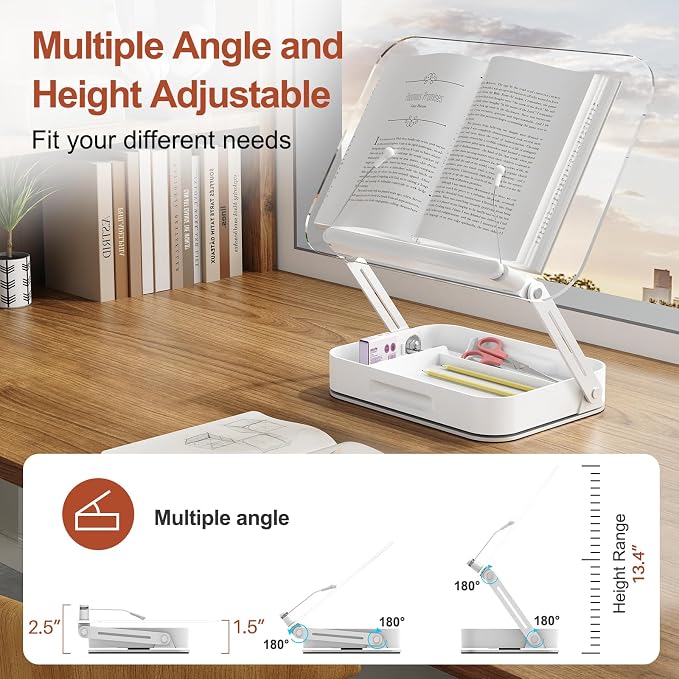 Acrylic Book Stand with Storage, Adjustable Book Holder - Image 8