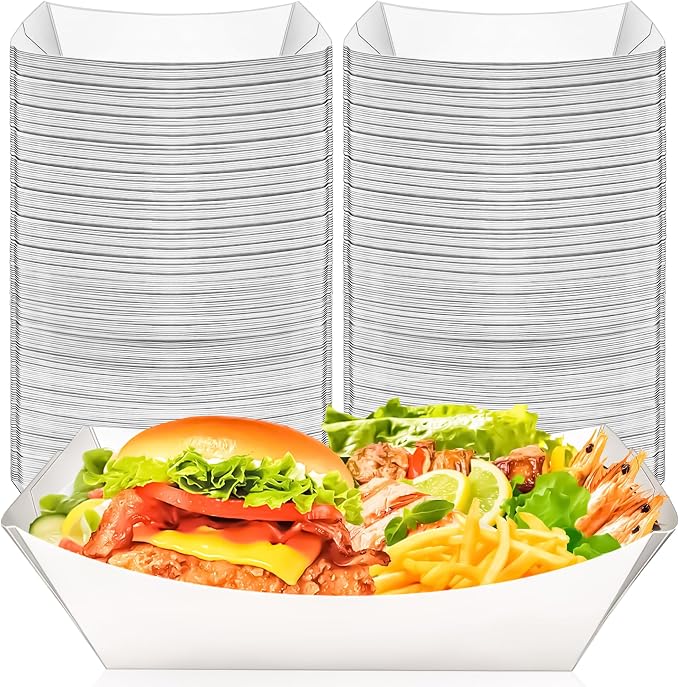 100 Pack 5LB Extra Large Paper Food Boats Trays Disposable Paper Boat, Heavy by MotBach