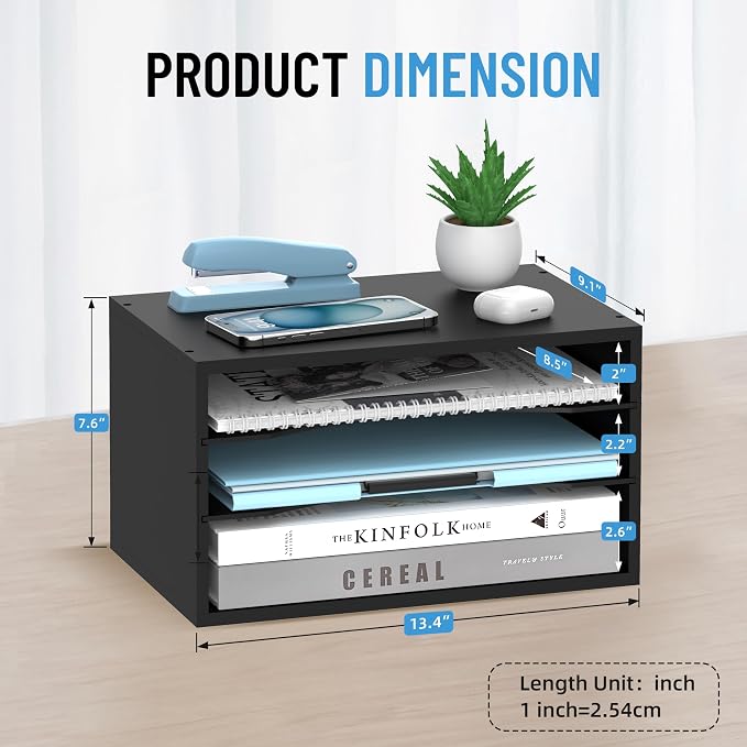 Wood Desk Organizer, 3 Tier Paper Tray Organizer - Image 2
