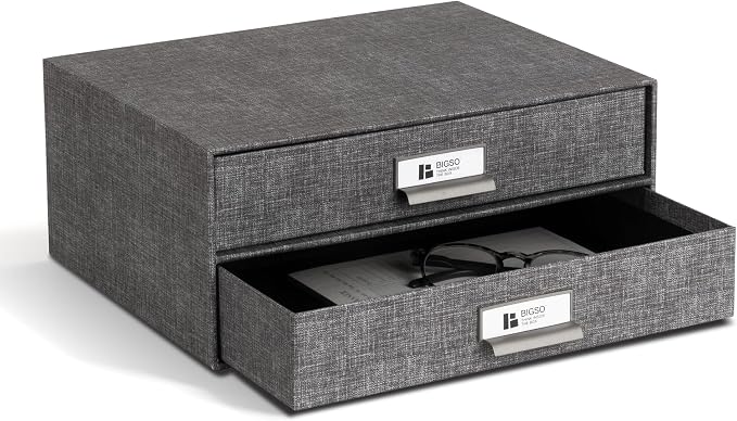 Bigso Birger 2-Drawer Canvas Fiberboard Easy Pull Handle Box - Image 5