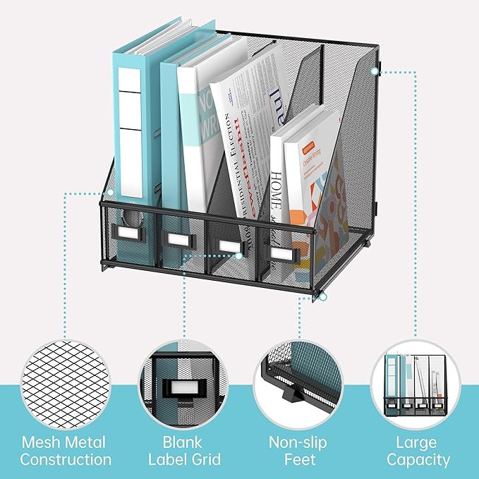 SUPEASY Magazine File Holder, Binder Holder Metal Desk Organizer - Image 4