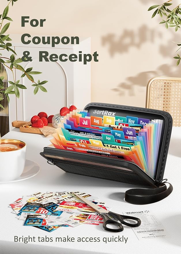 SortRax Small Receipt Coupon Organizer, A6 Size 12 Pockets Accordion File - Image 2