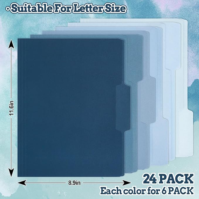 Whaline 24 Pack Dusty Blue File Folders Letter Size 6 Colors Gradient Blue File - Image 2