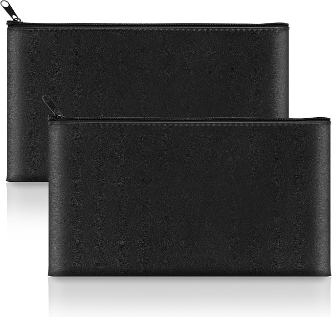 2 Pack Money Bags with Zipper, 11x6.1 Inch PU Leather Cash Pouch, Secure Bank by Hoiny