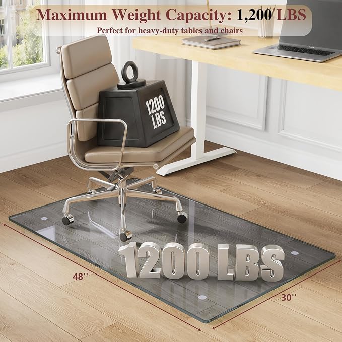 Tempered Glass Chair Mat, Hides Dirt/Fur Better, Noise-Free Gliding Shatterproof - Image 2