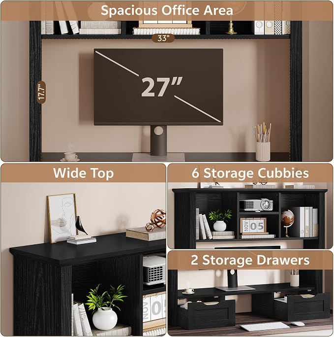 Desk Shelf with Computer Monitor Stand, 37.4''W Desktop Bookshelf Display Rack - Image 3