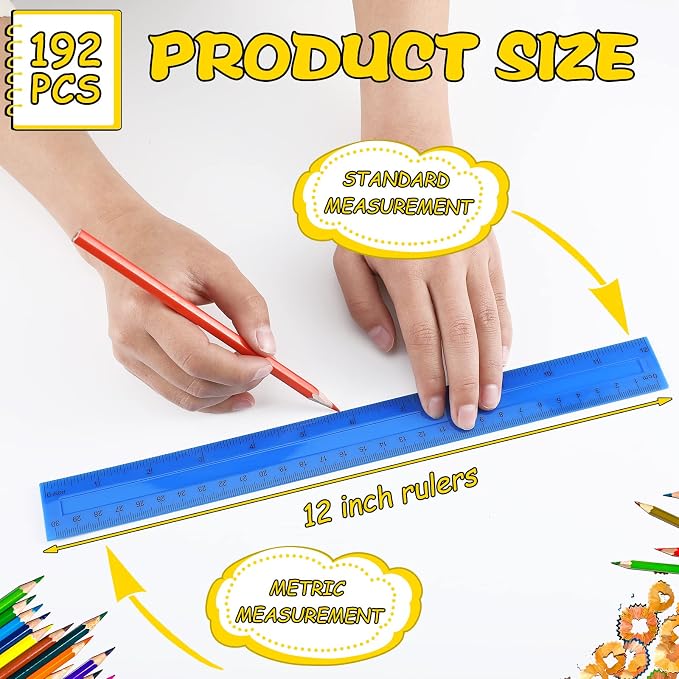 Teling 192 Pack Rulers Bulk for Classroom Transparent Colorful Metric Rulers - Image 2