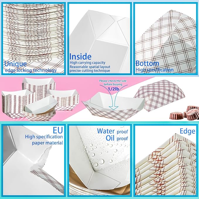 250 Pack Checkered 1/2Lb Paper Food Boat Trays Disposable Small Paper Boats - Image 3