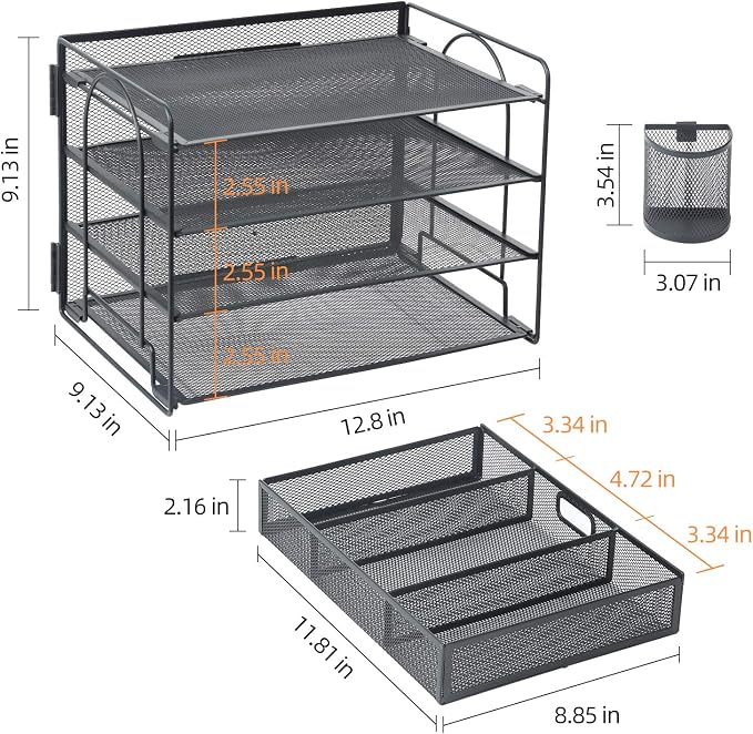 Marbrasse Desk Organizer and Accessories, 4-Tier Paper File Letter Tray - Image 4