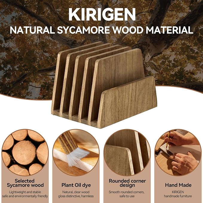 KIRIGEN Wooden Desk Mail Organizer, 5-Slot File Holder and Letter Sorter - Image 7