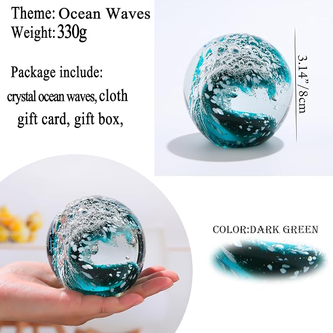 Qianwei Ocean Waves Hand Blown Glass Decor Crystal Ball Sea Figurines Gifts | - Image 2