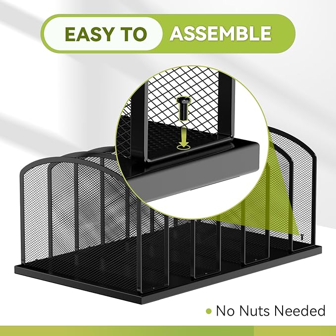 MINDEPOT Desk File Organizer 7 Sections Upright Mesh File Sorter Organizer - Image 3