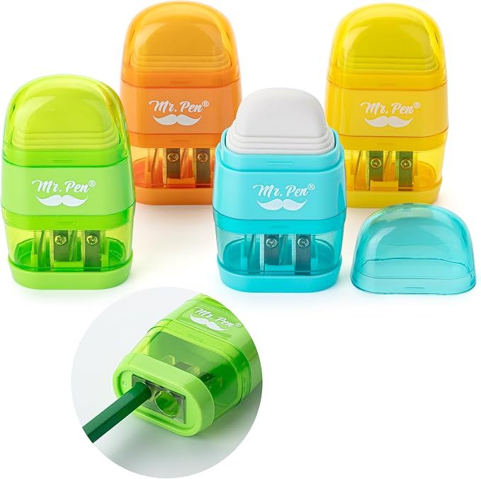 Mr. Pen- Pencil Sharpener & Eraser, 4 Pack | 2-in-1 Manual Sharpeners - Image 8