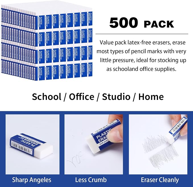Yeaqee 500 Pcs White Pencil Erasers Bulk Soft Art Erasers School Pencil Erasers - Image 3