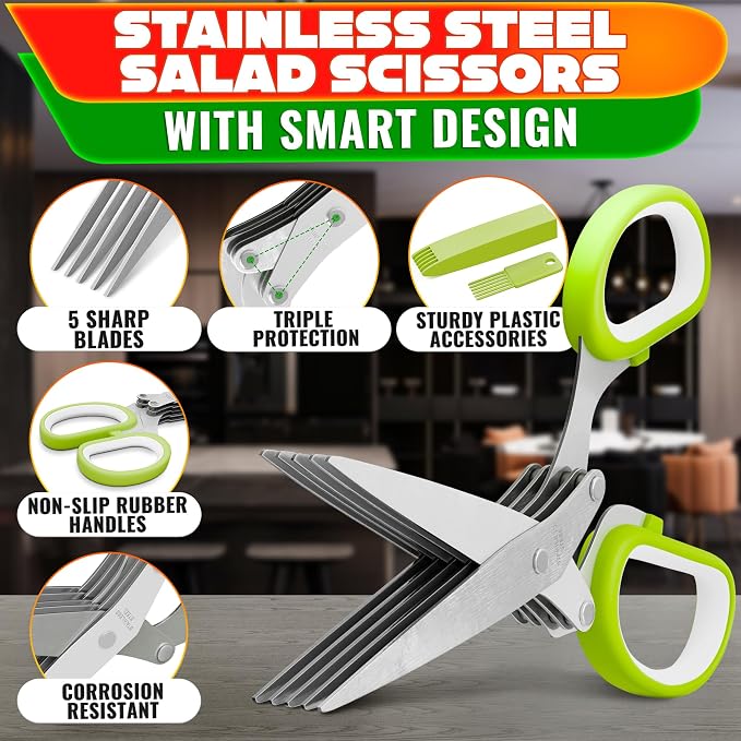 Herb Scissors with 5 Blades and Cover - Image 3