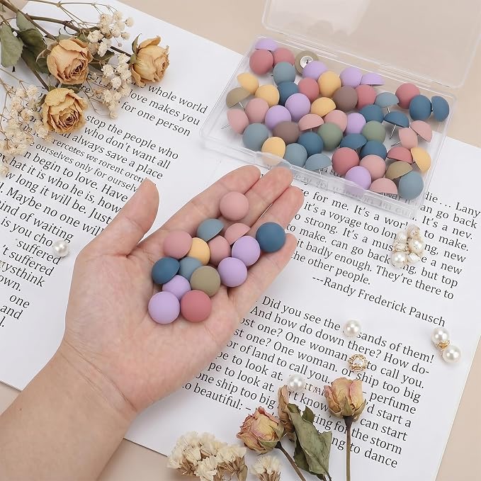 50Pcs Cute Decorative Push Pins- 9 Colors Soft Matte Round Thumbtacks | Cork - Image 5