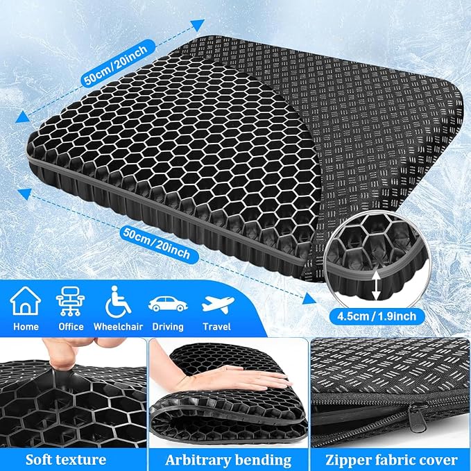 Gel Seat Cushion for Long Sitting Hip Pain, 20x20inch Jumbo Thick Soft & - Image 2