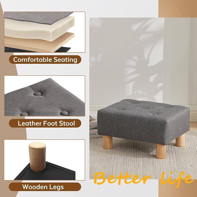 Small Foot Stool Ottoman, Linen Footstool Ottoman Foot Rest - Image 5