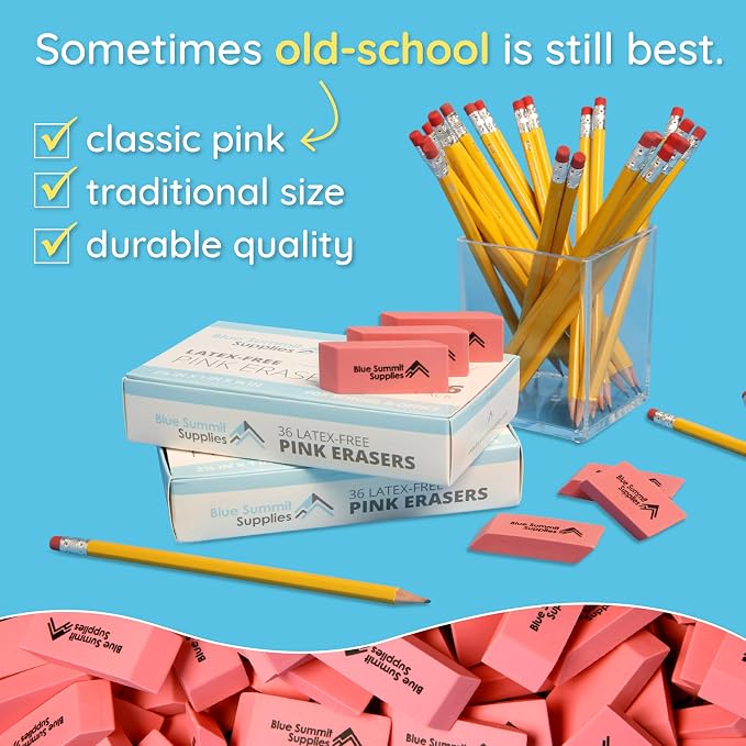 Blue Summit Supplies 100 Pack Pink Erasers Bulk, and Classroom - Image 5