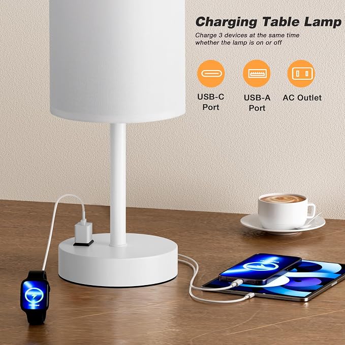 Fenmzee White Nightstand Bedroom Lamp - Image 3