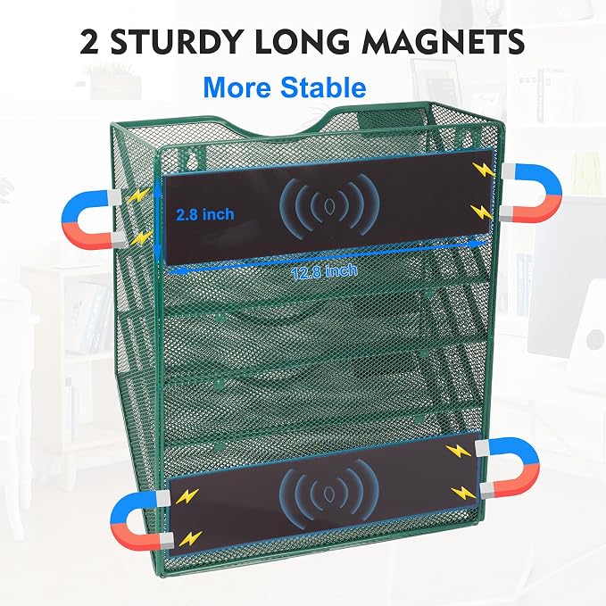 EASEPRES Magnetic 5 Pocket Mesh Hanging File Organizer, Wall Mounted Mail Paper - Image 2