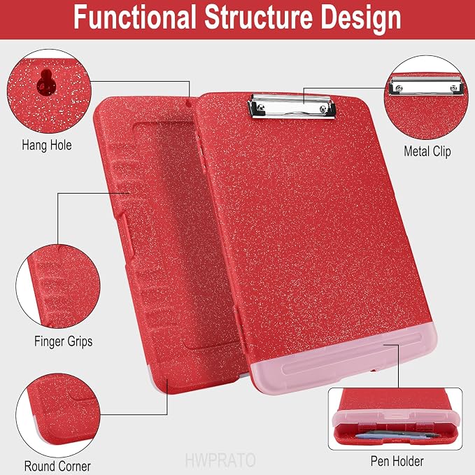 HWPRATO Glitter Clipboard with Storage, Clip Boards 8.5x11 with Pen Holder - Image 4