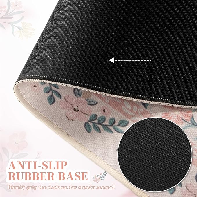 iCasso Pink Floral Desk Mat, Desk Pad, XXL Large Mouse Pad, Anti-Slip Big - Image 4