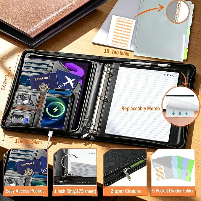 Clipboard with Storage for Men Women, Leather Padfolio Portfolio with Zipper - Image 5