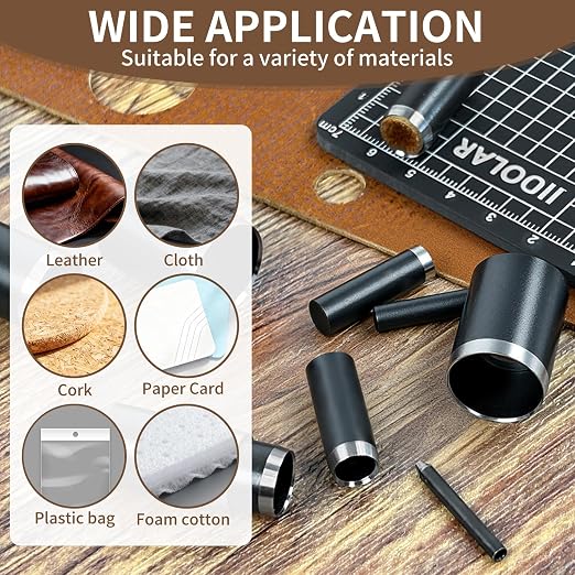 Leather Circle Cutter Tool Set, 34 Pieces Circle Punch Tools 1-25mm 30 35 40 45 - Image 7