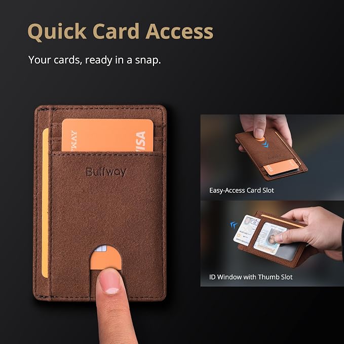 Buffway Slim Minimalist Front Pocket RFID Blocking Leather Wallets - Image 3