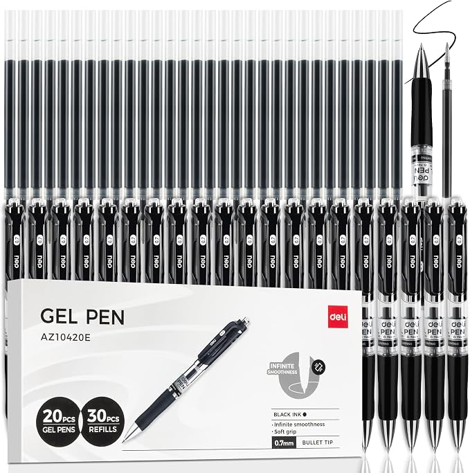 deli Gel Pens, 20 Pens with 30 Refills，Medium Point Pen Bulk 0.7mm, Smooth by delioffice
