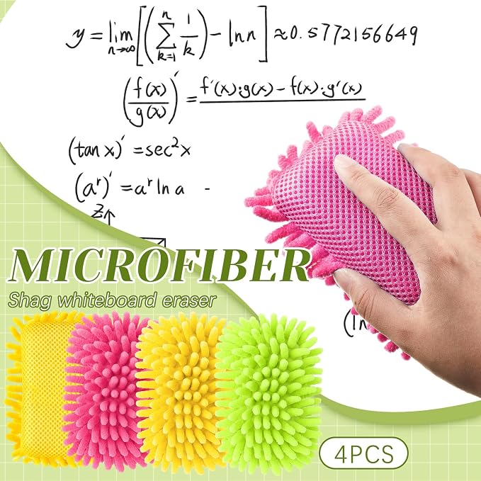 Zonon 4 Pieces Dry Erase Eraser Microfiber Shag Washable Whiteboard Eraser - Image 3