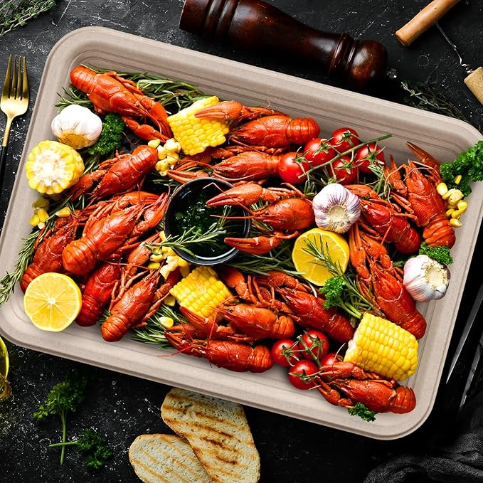 ECOLipak 100 Pack 14 Inch Disposable Food Crawfish Trays, Compostable Large - Image 7