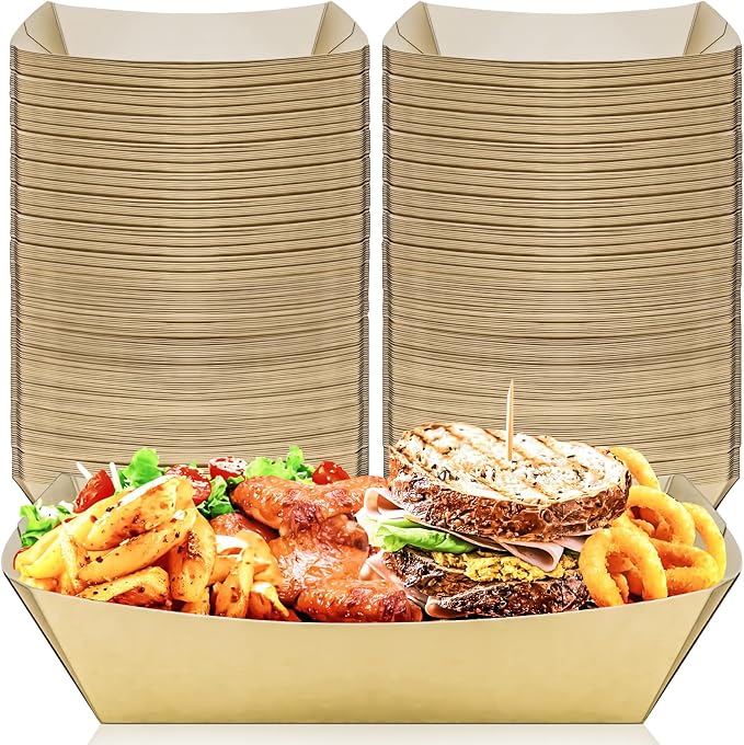 100 Pack 5LB Extra Large Paper Food Boats Trays Disposable Paper Boat, Heavy by MotBach