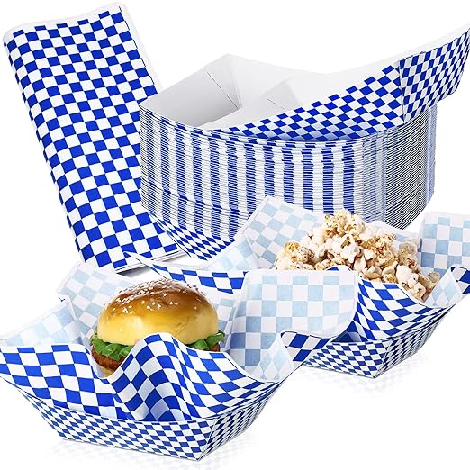 Geosar 100 Pcs Gingham Party Supplies Disposable Paper Food Trays Bulk by Geosar