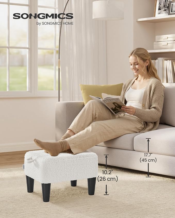 SONGMICS Foot Stool, Small Teddy Fleece Footstool Ottoman - Image 2