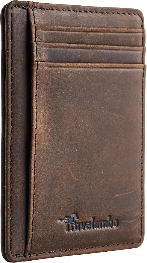 Travelambo Slim Wallet Front Pocket Minimalist Leather RFID Blocking Medium Size by Travelambo