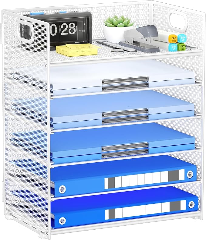 Paper Organizer for Desk with Handle, 6-Tier Metal Mesh File Organizer | by Kinkota