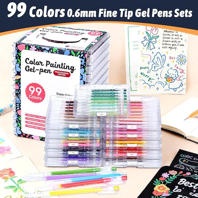 Colored Gel Pens for Coloring, 99 Colors 0.6mm Fine Point Gel Pens Colored Set - Image 2