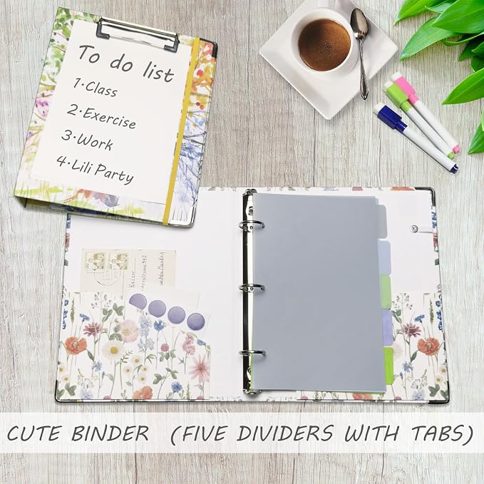 A5 Binder 3 Ring 1 Inch for 5.5"x8.5" Paper, Cute Mini Three Ring Binders - Image 3