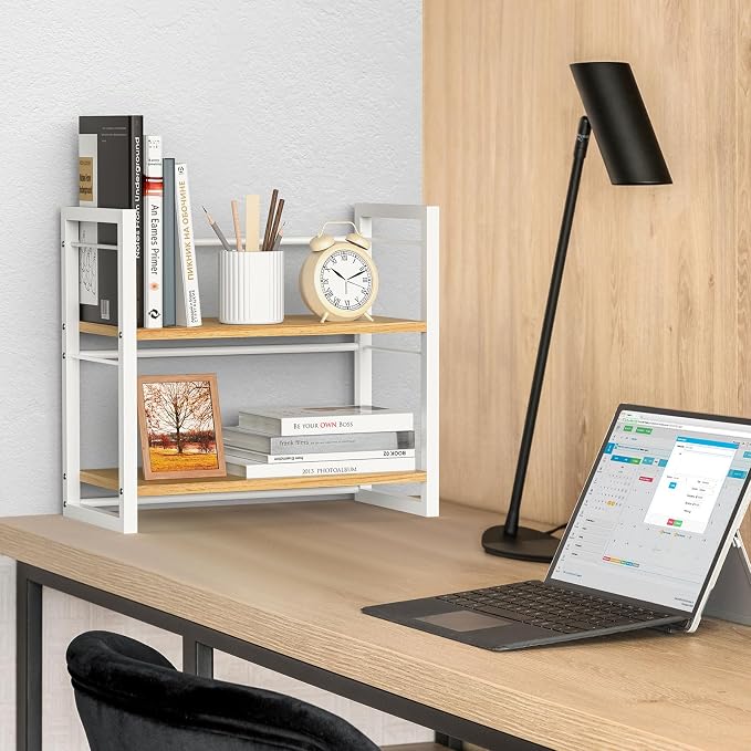 Office Desk Shelf Organizer, Wood Desktop Bookshelf Supplies Storage Rack - Image 2