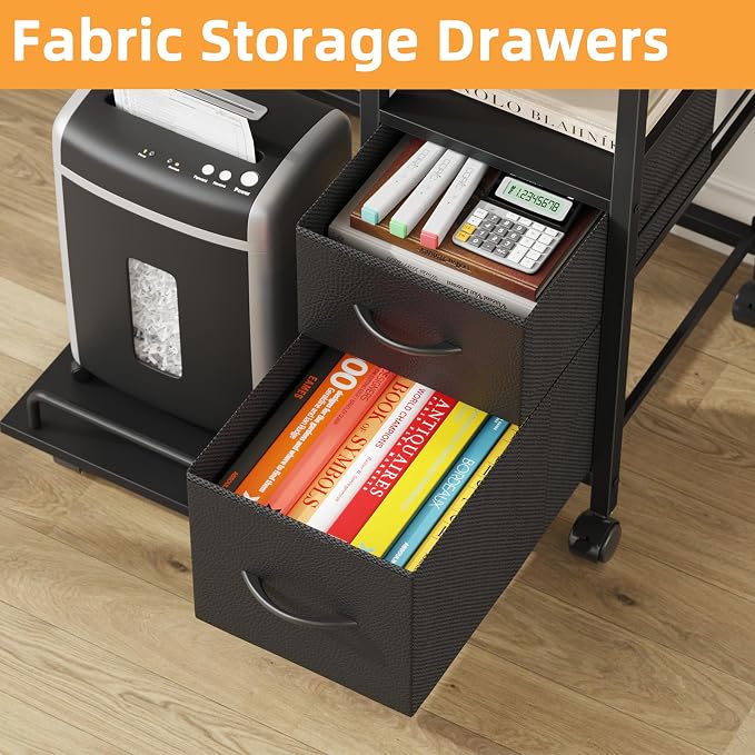 YAOHUOO Printer Stand with Power Outlet/Fabric Drawers, Printer Cabinet with - Image 4