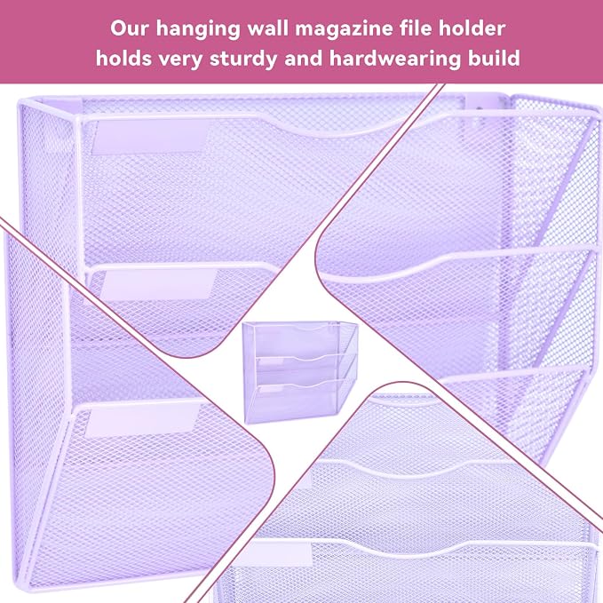3 Pockets Mesh Wall File Holder Organizer Office Hanging File Folder Magazine - Image 3
