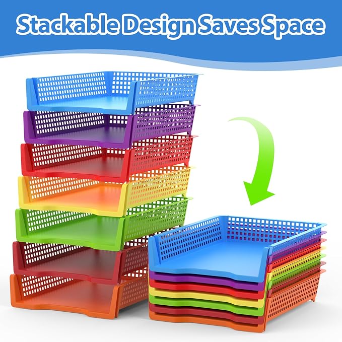 7 Pcs Plastic Stackable Paper Tray Turn in Trays Classroom Teachers Desk - Image 5