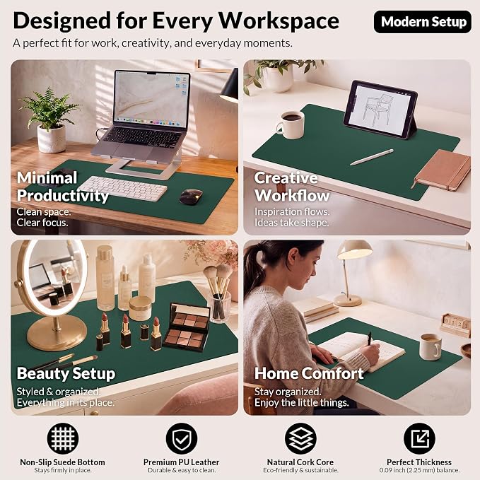 AFIING Cork Desk Mat, Dark Green, 23.6" x 13.7", Desk Pad Protector | - Image 6