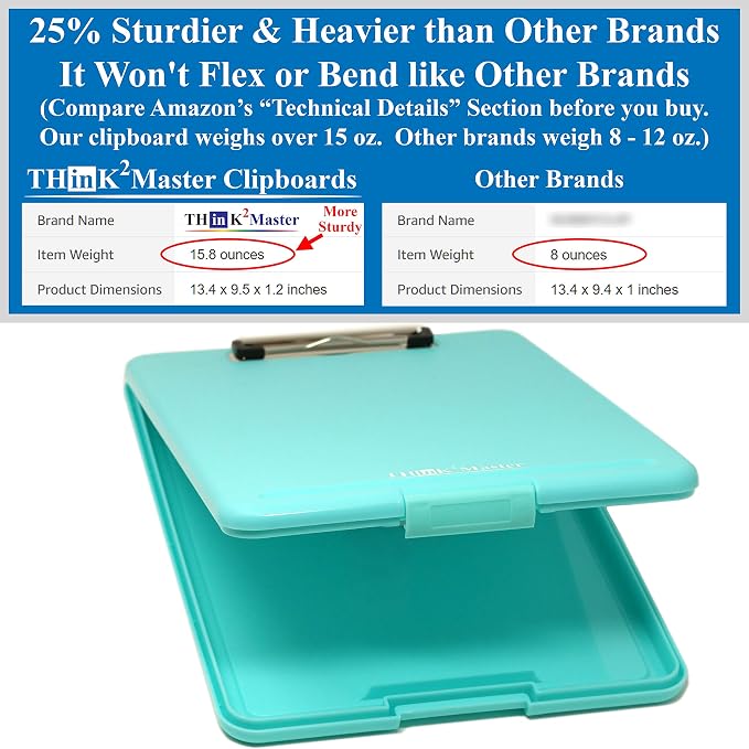 Think2Master Teal Plastic Storage Clipboard. | 25% Heavier & 25% Sturdier| - Image 2