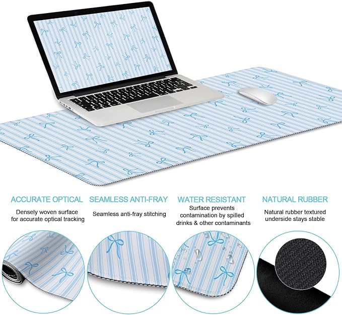 LIMKRIAN Blue Striped Mouse Pad Set Large Desk Mat - Image 5