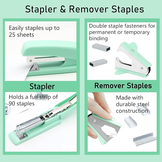 Green Office Supplies, Staple Remover, Tape Holder, Pen Holder, Ballpoint Pen - Image 3