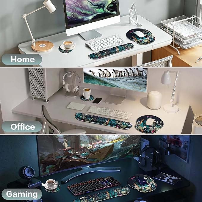 Mouse Pad with Wrist Rest Set, Qomolama 3-in-1 Wrist Support Mouse Pad Set - Image 7